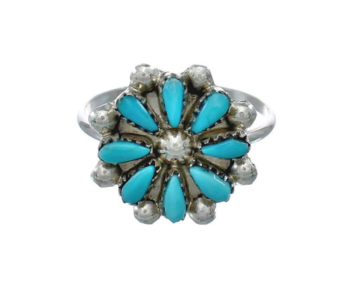 Authentic Sterling Silver Zuni Turquoise Flower Ring Size 5-3/4 AX130081